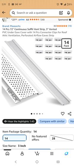 Maasechs Continuous Soffit Vent Strip - 72" L x 3" W (14 Pcs)