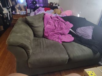 Dark green 2 seater couch and a black couch covering