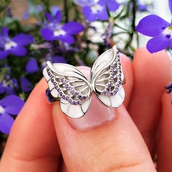 "Sweet White Butterfly Anillos Silver Plated Ring for Women/Girl, L545
 
  