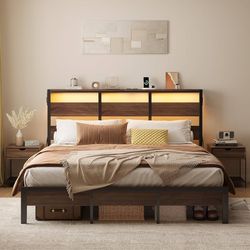 King size bed frame with led
