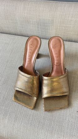 Anthropology sold Vicenza Gold Embossed Leather Mule Heels