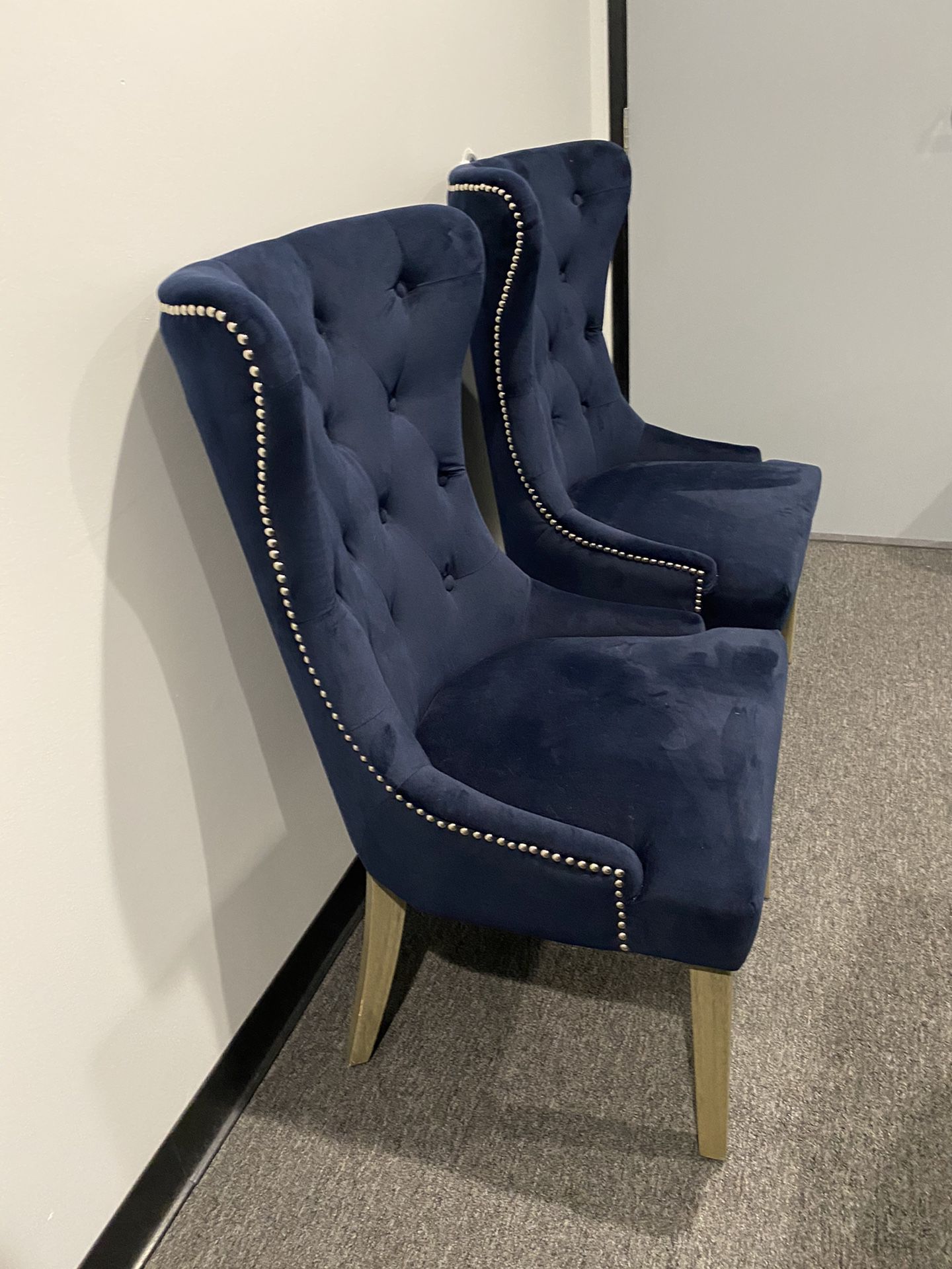 Reduced price - Two Blue Velvet Dining Room Chairs