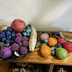1950s Mid-century Push Pin Sequined Beaded Faux Fruit Lot BEAUTIFUL Colors