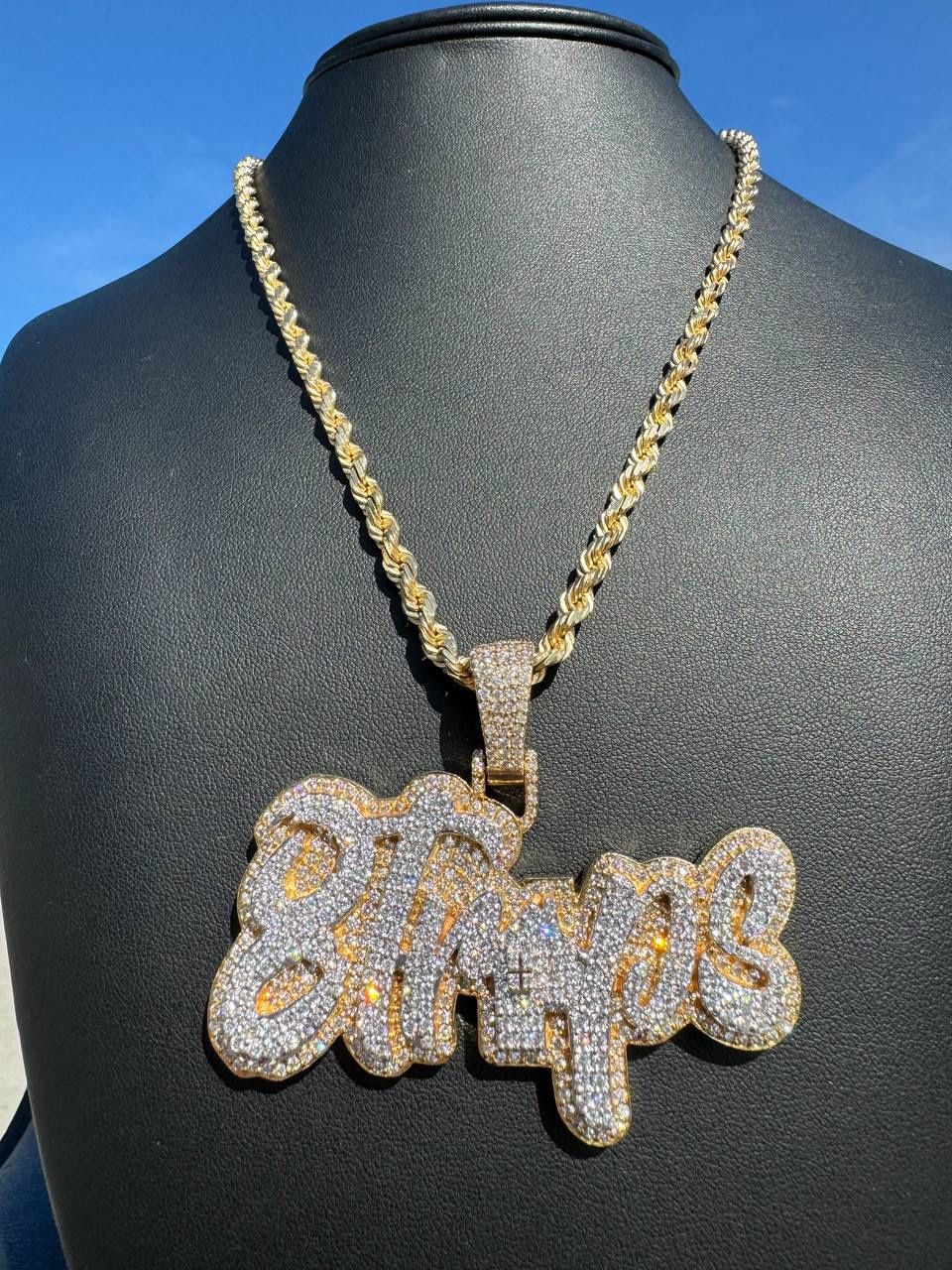 10k solid yellow gold natural diamond pendant 14k yellow gold solid rope chain necklace iced out bussdown piece