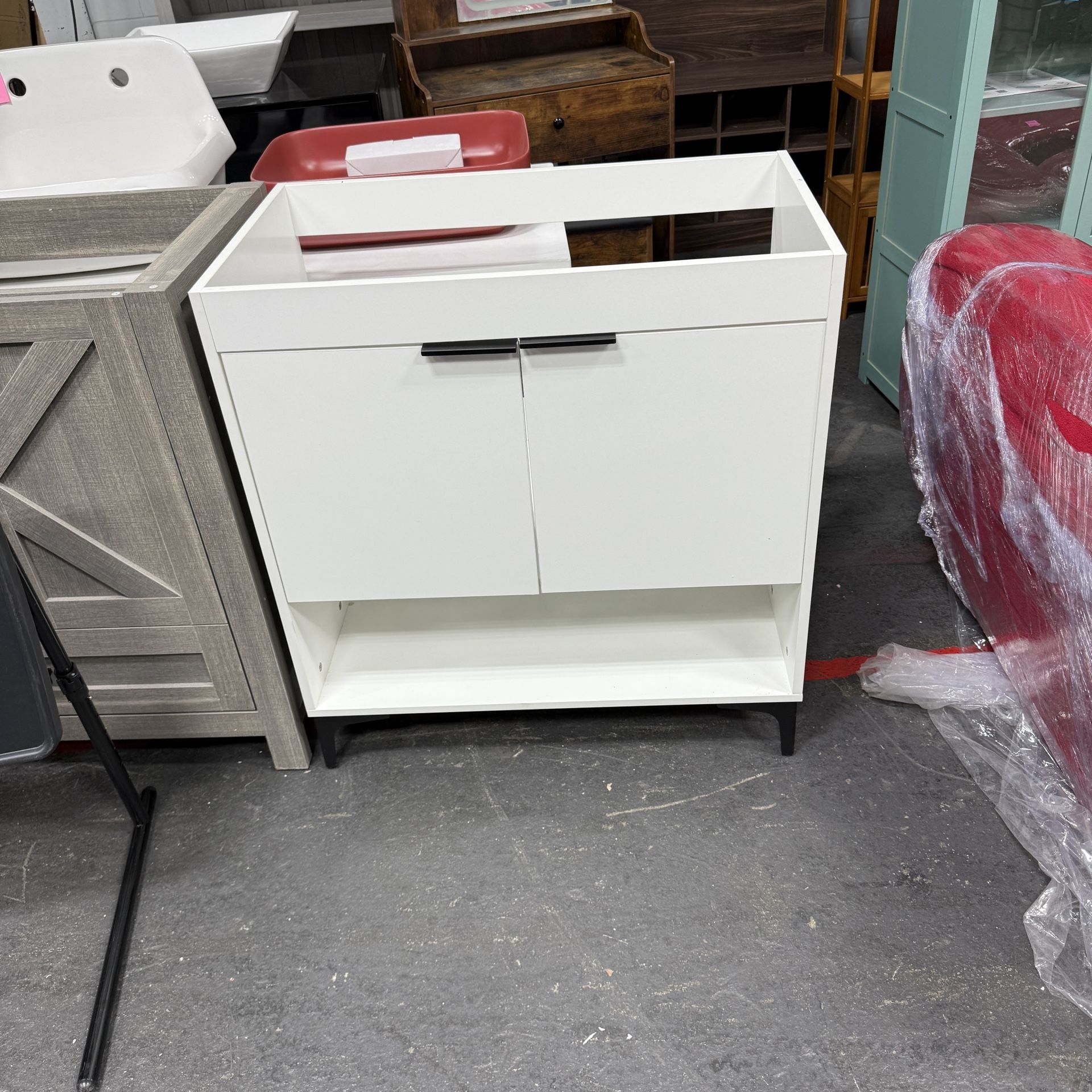 30" Bathroom Vanity Without Sink, Modern White Bathroom Storage Cabinet with 2 Doors and 1 Open Shelf
