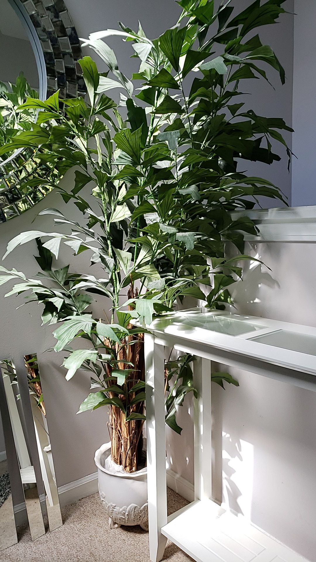 Fake plant and cream white planter (heavy/sturdy)