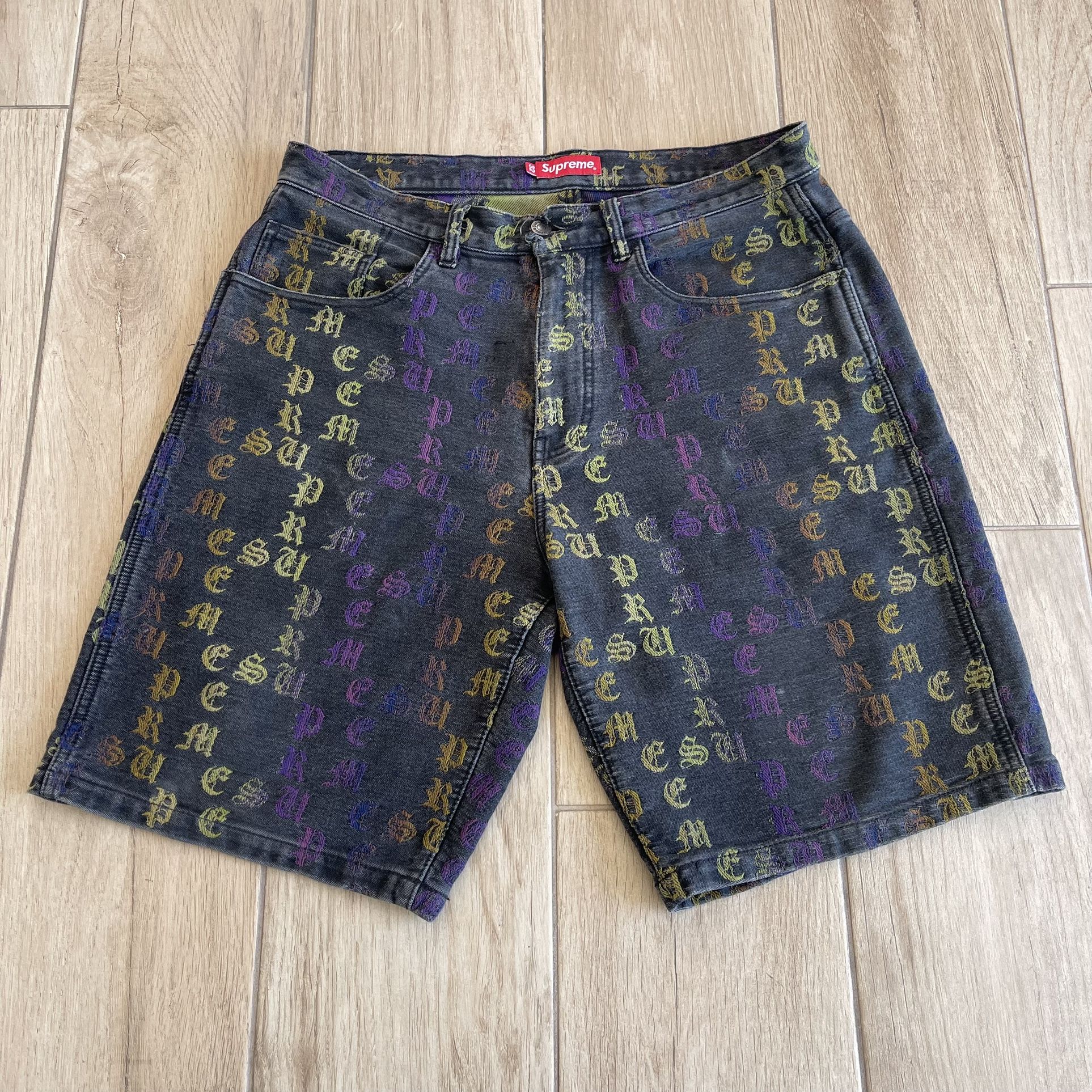 Supreme SS22 Gradient Jacquard Black Denim Shorts