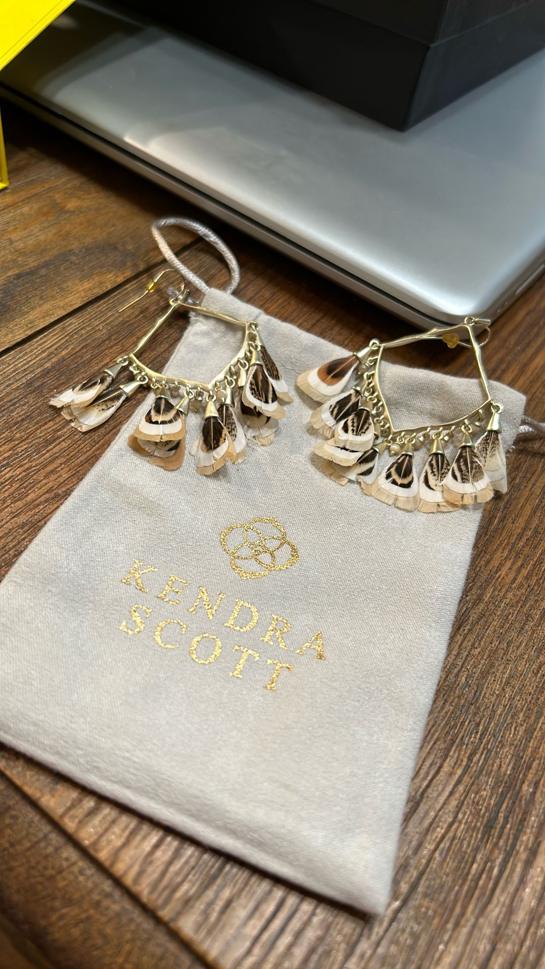 Kendra Scott Feather Statement Earrings – Gold & Natural Tones