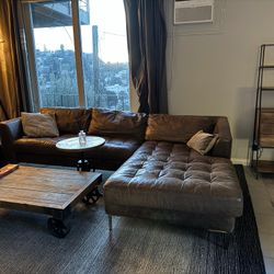Modern Loft Leather Sectional (Poly & Bark) – Brown