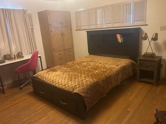 Queen size bed with mattress / desk / chair / nightstand