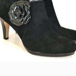 Anne Klein Black Booties with Rose Detail
