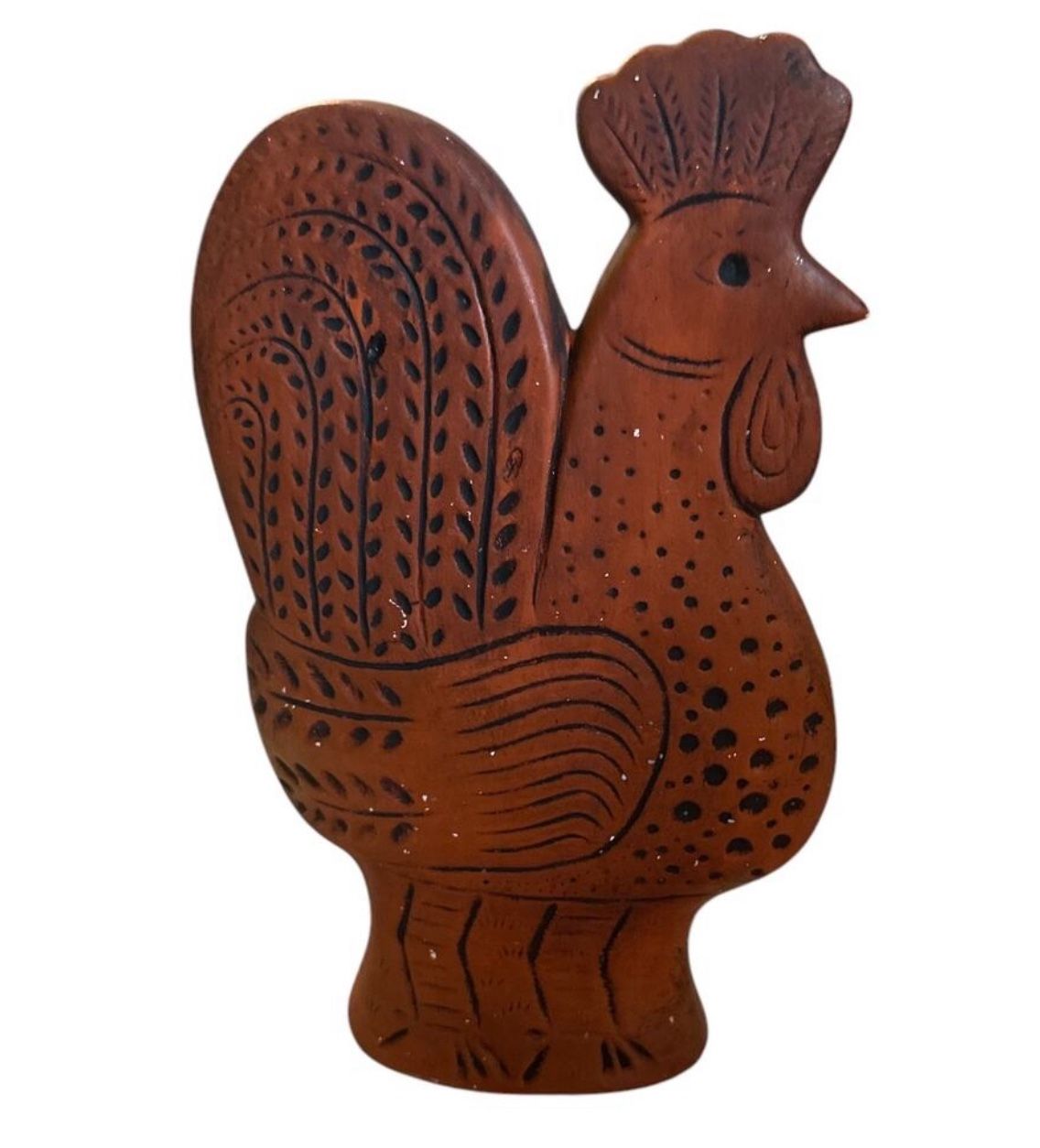 11" Ceramic Painted Carved Chicken Rooster Bird Statue Figurine MCM Vintage