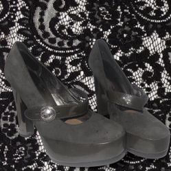 Coach black suede high heels with buckle detail