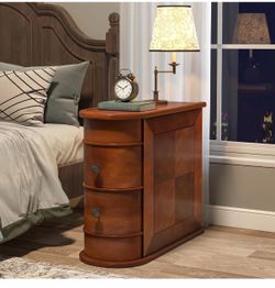 Wood End Table, 2-Drawer Narrow Side Table Slim Chair Solid Side Table