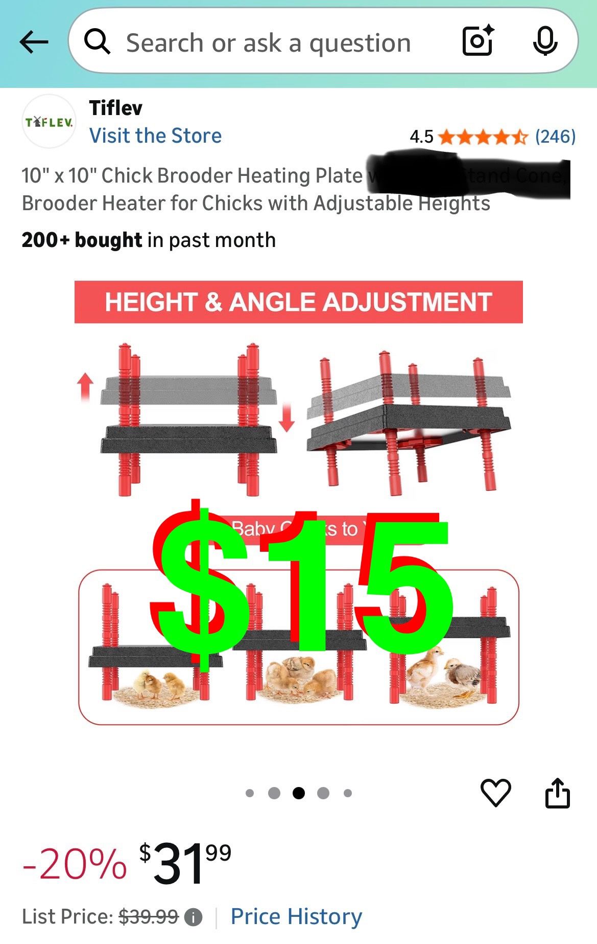 10" x 10" Chick Brooder Heating Plate, Brooder Heater for Chicks with Adjustable Heights.