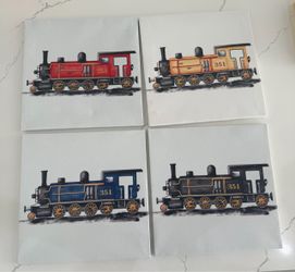 🚂 Set of 4 Train Canvas Wall Art – Kids/Boys Room
