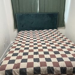 Queen Size Bed Frame – Velvet Headboard with Nailhead Trim