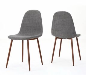 Set of 2 Mid-Century Modern Fabric Upholstered Dining Chairs Grey