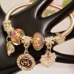 Gold Charm Braclet With Multicolor glass Beads