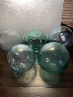 Vintage Japanese Glass FLOATS 2-3" Lot of 3 Ocean Fisherman’s Glass Authentic Artisan Blue-Green Aqua Shades