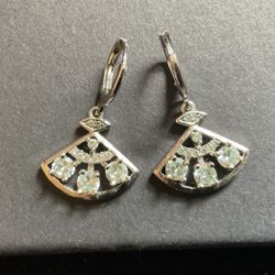 SilverTone Fan With Diamond Dangling Earrings, By Avon