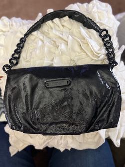 New MICHAEL KORS All Black Crinkled Soft Patent Leather Chunky Plastic Chain Rocker