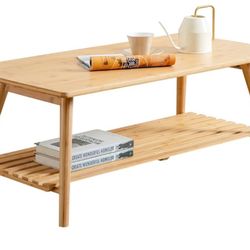 Nnewvante Coffee Table Foldable Bamboo Mid Century Desk TV Stand with Open St...