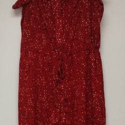 Women's Size Large SheIn Button And Tie Red Dress With Black And White Poka Dots