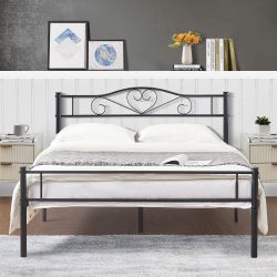 VECELO Metal Platform Bed Frame with Headboard & Footboard, Steel Slats Mattress Foundation, No Box Spring Needed, Full Size, Matte Black