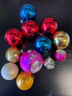 Vintage Blown Glass Christmas Tree Ornaments Round Indent Solid Pattern