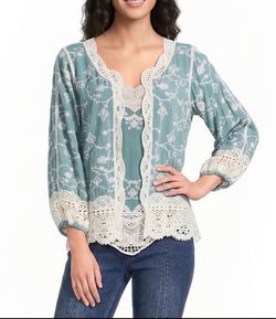 Boho Embroidered Lace Trim Open Front Top