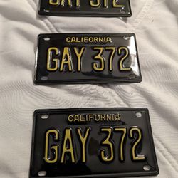 Lot Of 3 RARE Vintage California 1960's Mini Bicycle License Plate Over 50 Years Old " GAY 372 "