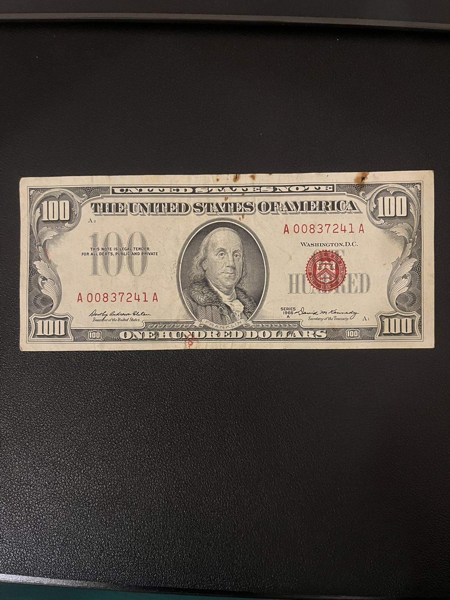 1966 $100 Red Seal Old United States Paper Money