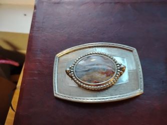 Silver Belt Buckle with Stone Inlay