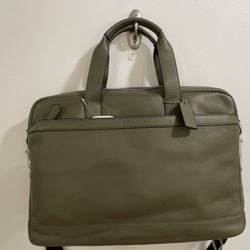 Coach Mens Hudson Surplus Green Smooth Leather Briefcase Bag