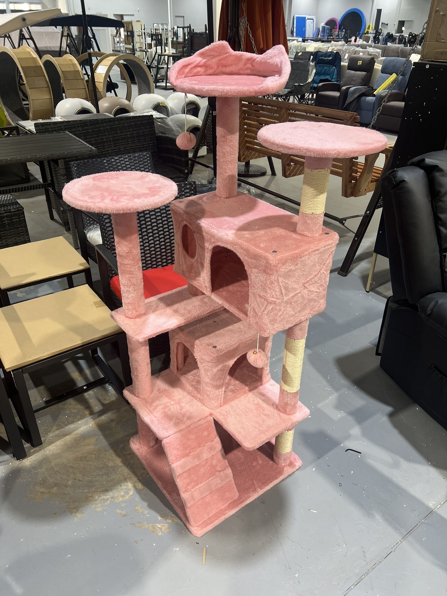 M-New 54in Cat Tree Tower, Multi-Level Cat Tree for Indoor Cats with Scratching Posts, Dangling Balls Cat Play House, Pink