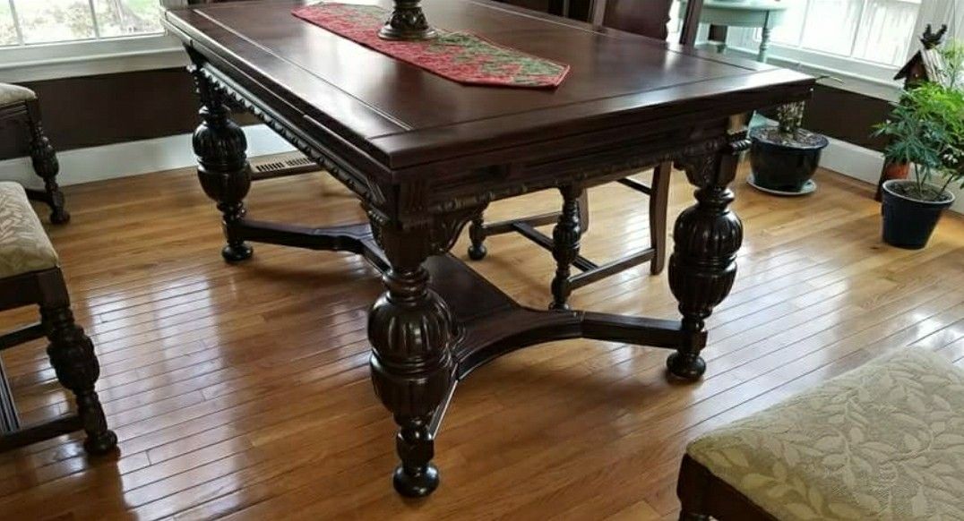 Antique Dining Table and Six Chairs