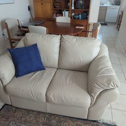 Leather Living Room Set -  Sofa, Loveseat, Armchair And Ottoman, Light Beige