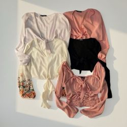 Women's Tie-Front and Ruched Crop Top Bundle size small