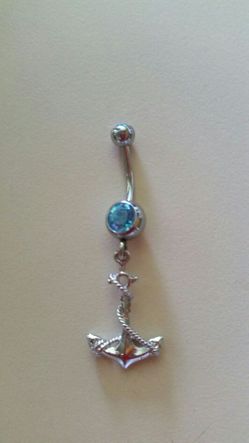 Belly ring blue topaz with dangling anchor