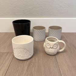 5 Different Ceramic Glazed Planter Pots- Succulent Pots- Flower Pots