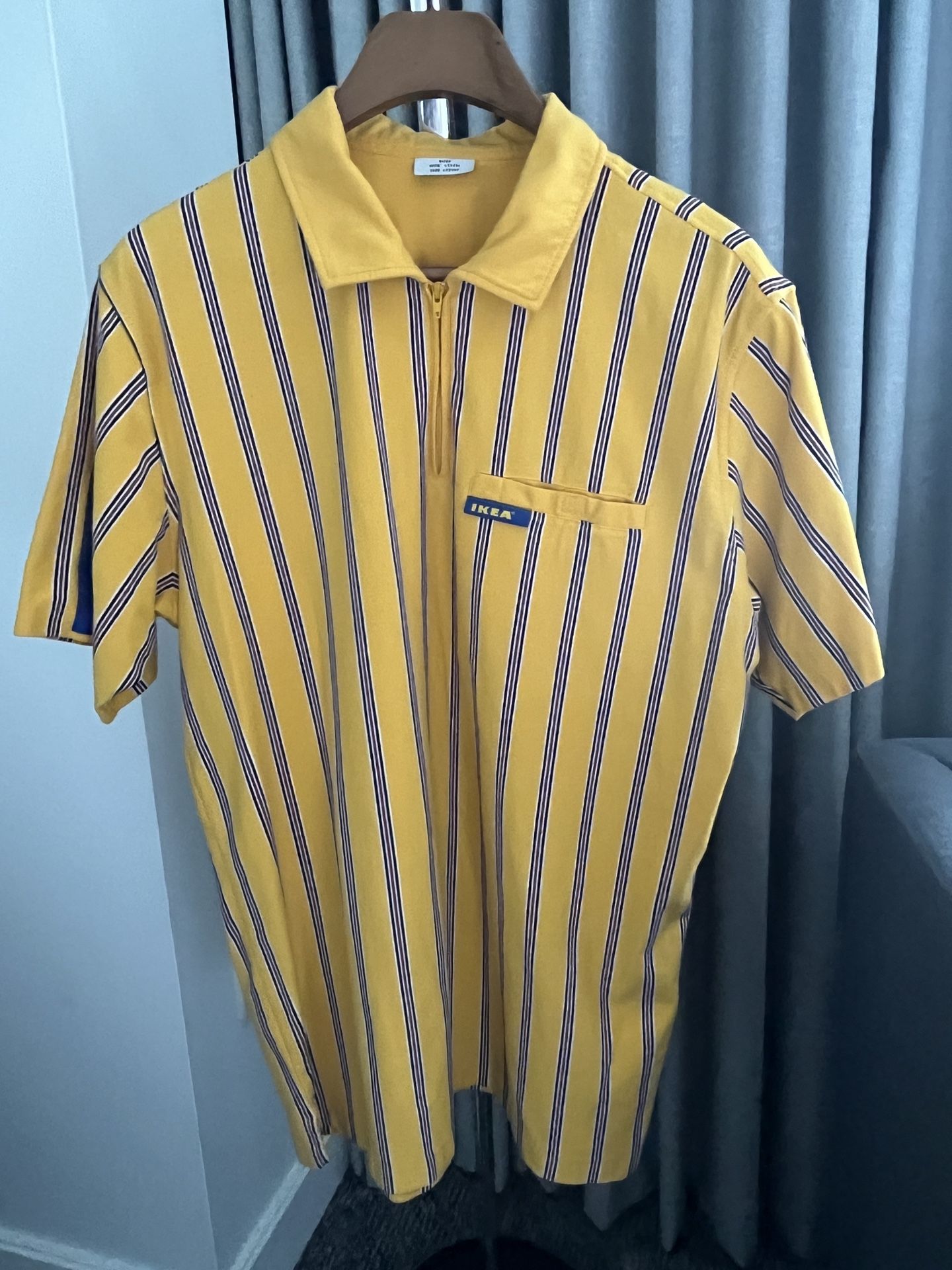 IKEA Uniform Employee Polo Shirt Men Yellow Blue Striped