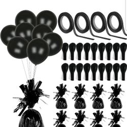 Balloon Weights Balloons & Ribbons - Balloon weights pack of 12 - Black Curling ribbon 12 rolls - 48 Black balloons - Black party decorations Black Ba