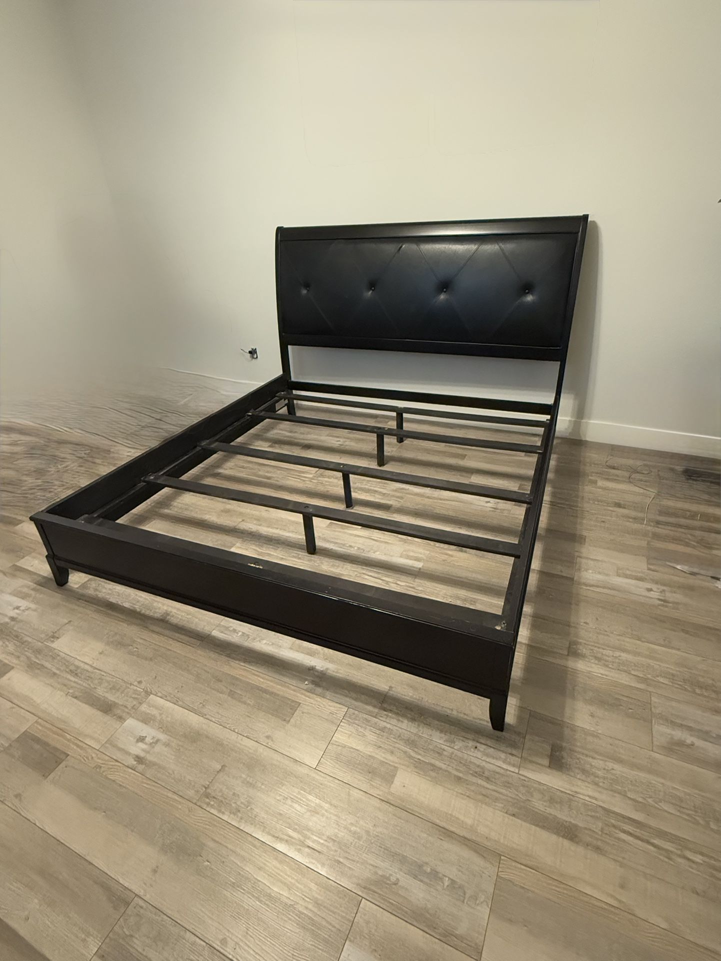 King Bed Frame w/ Black Leather Headboard 