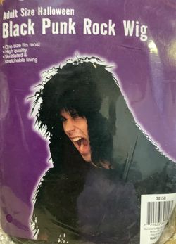 New adult long black punk rock costume wig