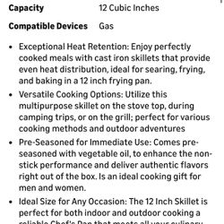 Brand new 12 Inch Cast Iron Skillet Pre-Seasoned 