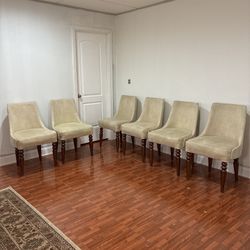 Set of 6 Beige Upholstered Dining Chairs