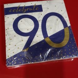 90 Birthday Party Large Paper Napkins For Him, Father, Grandpa NAVY & GOLD MILESTONE LUNCHEON NAPKIN, 16 Count In Pack. New