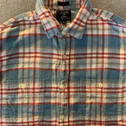 J Crew Size Medium Flannel Red White Blue Tartan Plaid Slim Fit Made In 2016 😎