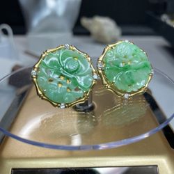 14k Gold Jade Diamond Cufflinks 